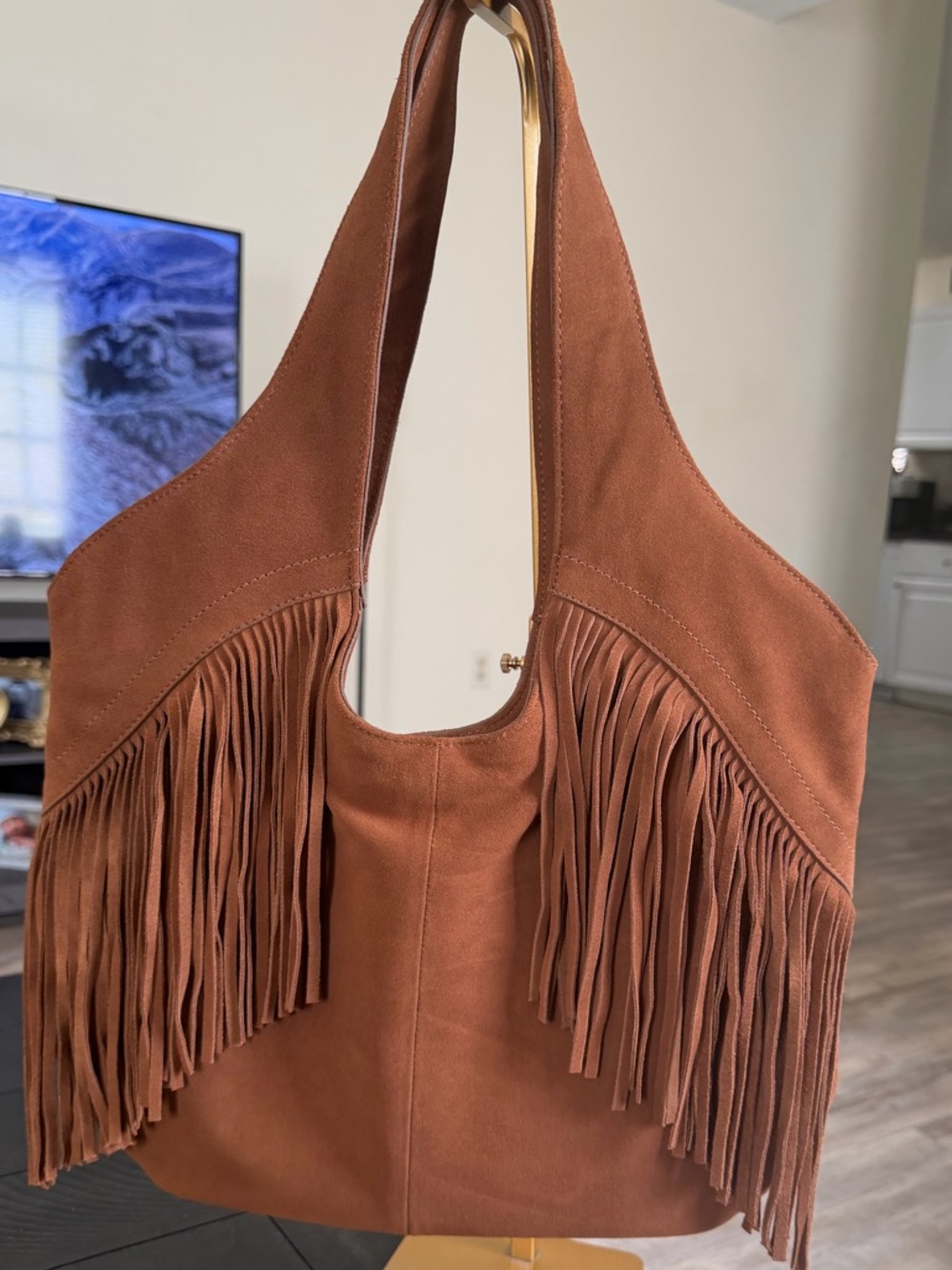 LUCKY BRAND Nyra fringe tote bag in rust brown suede. NWOT